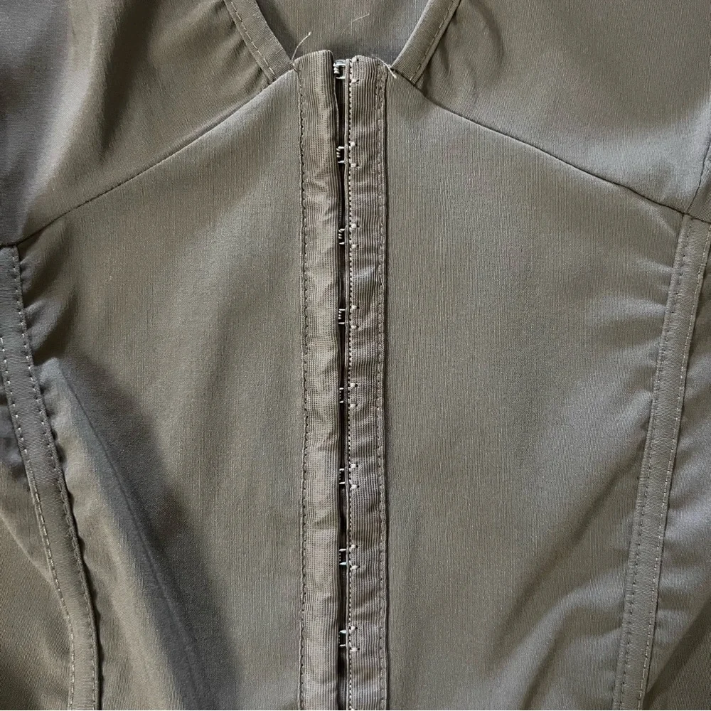 NWT PrettyLittleThing Taupe Hook and Eye Corset Detail Flared Jumpsuit size 12